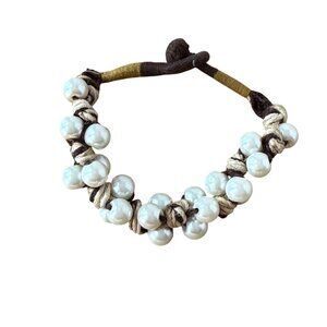 Handcrafted Faux Pearl & Twine Braided Bracelet